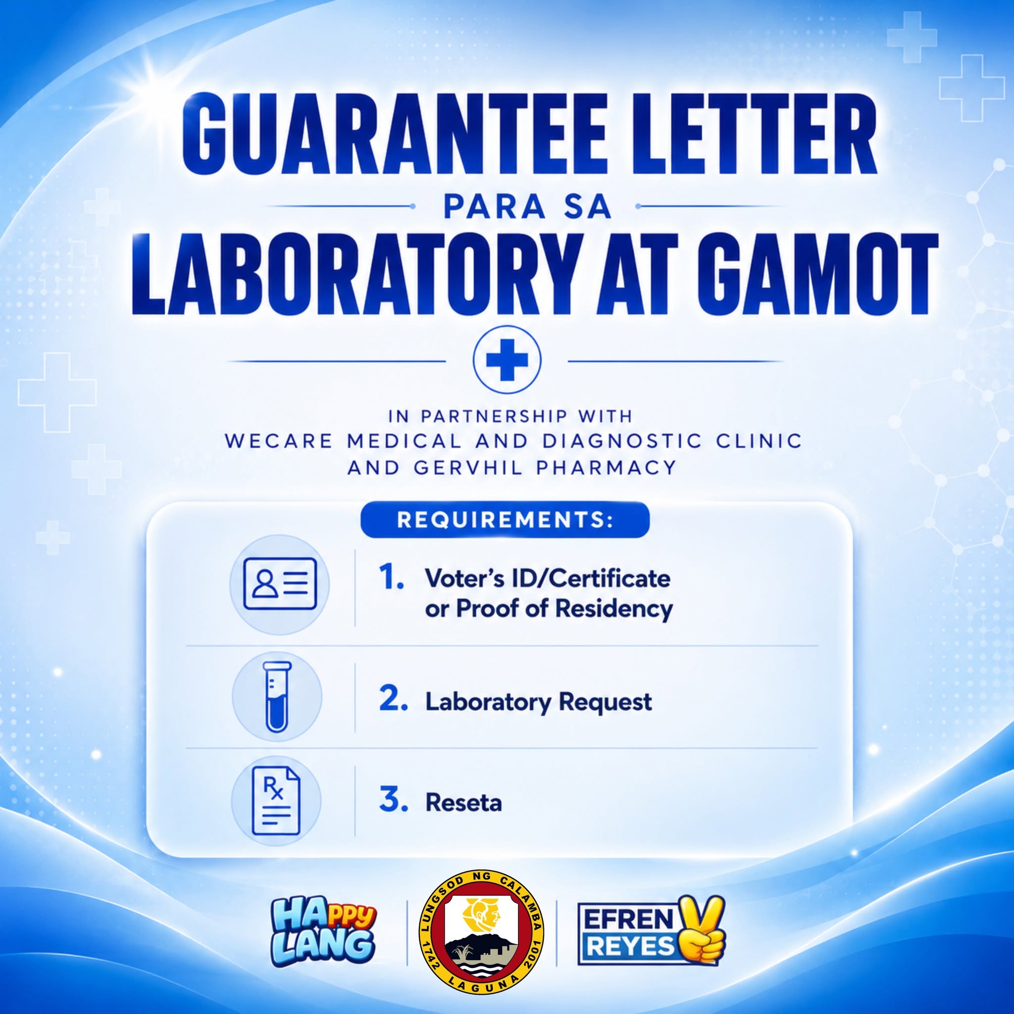 Guarantee Letter requirements for laboratory and medicine assistance